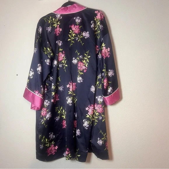 Lauren Ralph Lauren Floral Robe Kimono Navy Blue Floral Pink Size Large No Belt - Picture 5 of 11